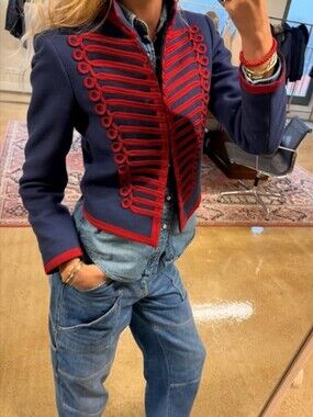Military-Inspired Navy and Red Women's Jacket